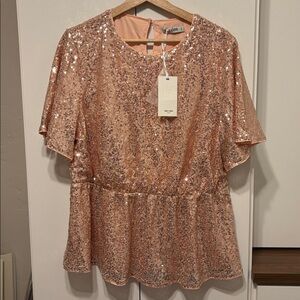 NWT GRACE KARIN Blush Sparkle Shimmer Sequin Top - 2XL